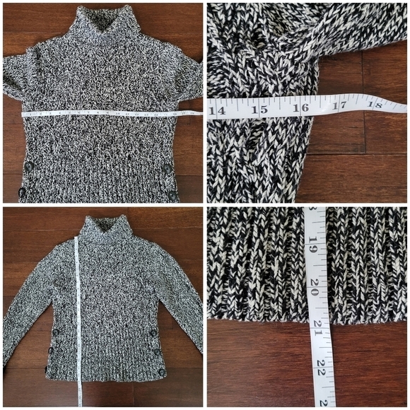 Apt 9 Black & White Cable Knit Button Detail Turtleneck Sweater Women's Petite S - Picture 6 of 7